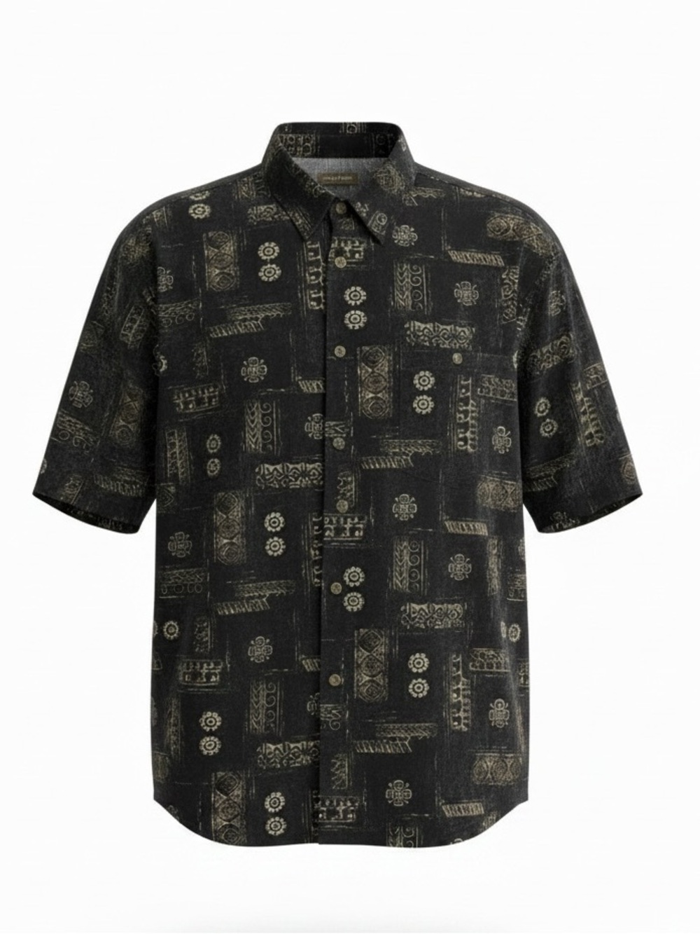ST. JOHNS BAY ISLAND STYLE SHORT SLEEVE BUTTON DOWN SHIRT BLACK SIZE MEDIUM